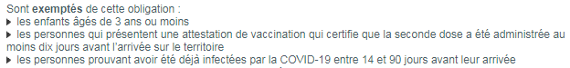Exception a la quarantaine